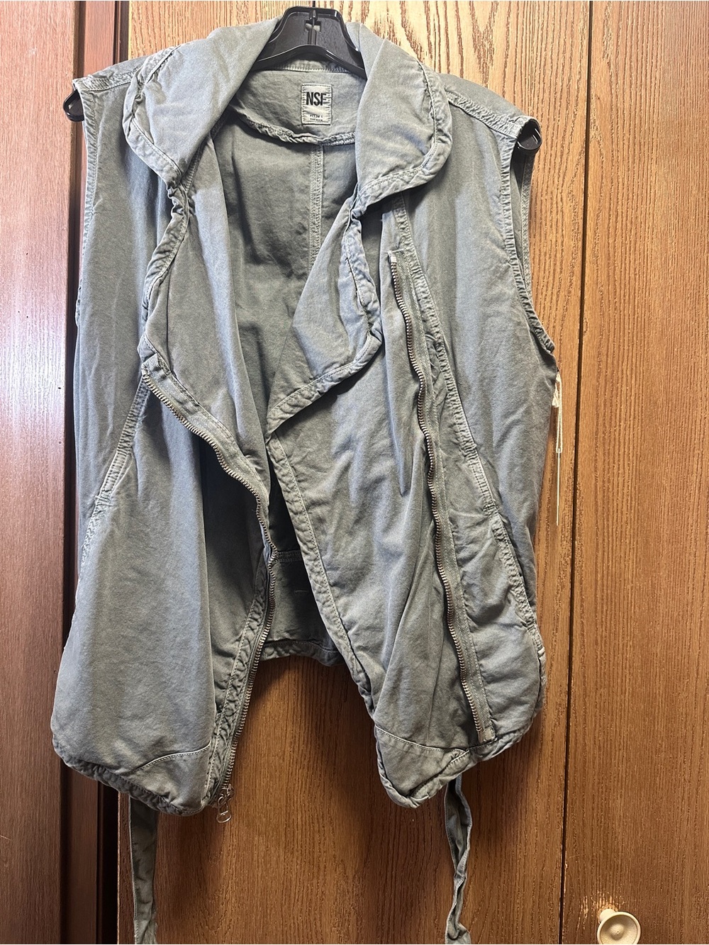 NSF Sage Green Misty Sleeveless Belted Utility Vest - Picture 3 of 10